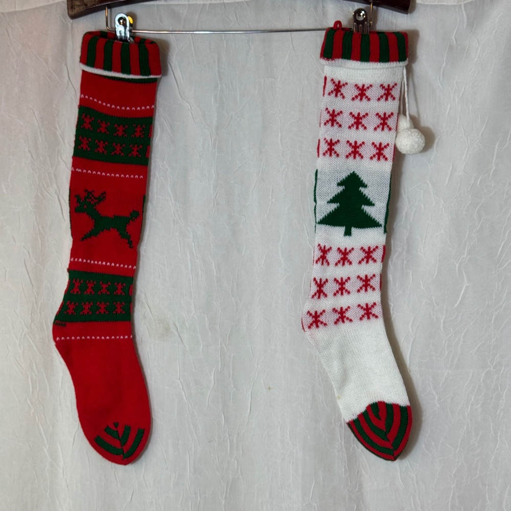 Kurt S. Adler Christmas Stockings Red Green 1979 Vintage Knit 2pc Set